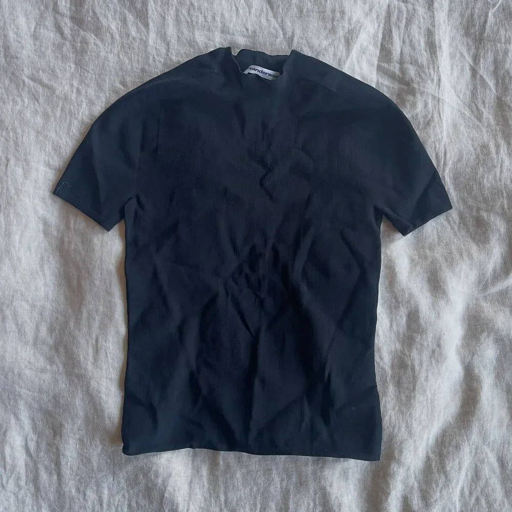 Alexander Wang White and Black Tight-Fit Mock Neck Tees